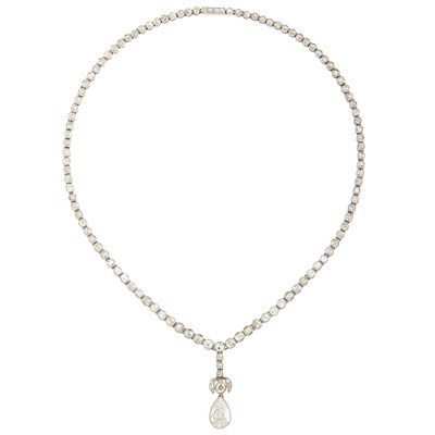 Lot 461 - Platinum and Diamond Pendant-Necklace, France