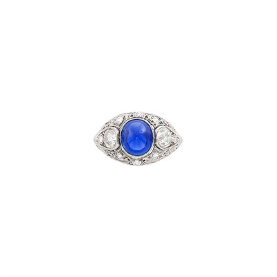 Lot 190 - Platinum, Cabochon Kashmir Sapphire and Diamond Ring