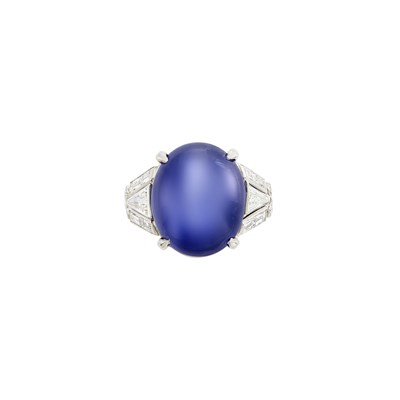 Lot 451 - Platinum, Star Sapphire and Diamond Ring