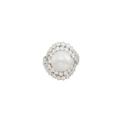 Lot 317 - Platinum, South Sea Cultured Pearl and Diamond Ring, Van Cleef & Arpels