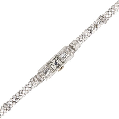 Lot 447 - Double Strand Platinum and Diamond Wristwatch, Peacock