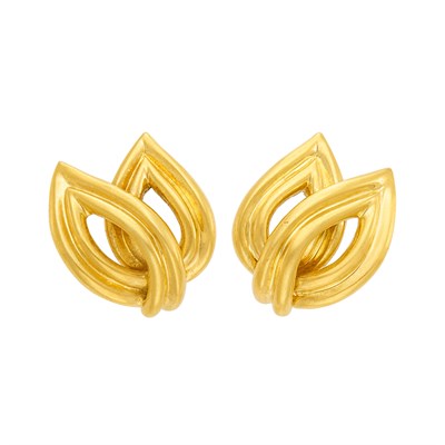 Lot 345 - Pair of Gold Leaf Earclips, Tiffany & Co.