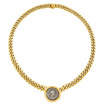 Lot 393 - Gold and Ancient Coin Curb Link 'Monete' Necklace, Bulgari