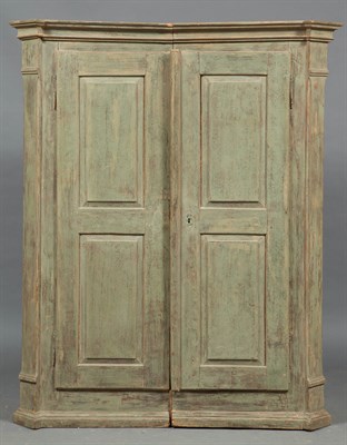 Lot 516 - Continental Green-Painted Wardrobe Now in two...