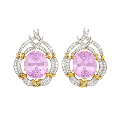 Lot 421 - Pair of Platinum, Gold, Kunzite and Diamond Earclips, Verdura