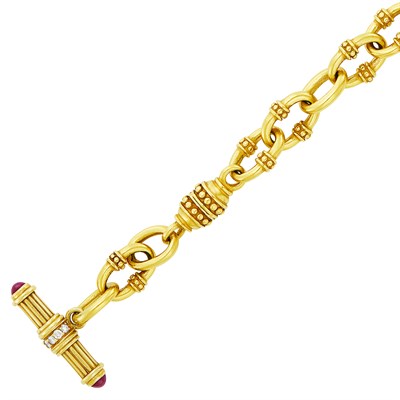 Lot 80 - Gold, Cabochon Ruby and Diamond Toggle Bracelet, Judith Ripka