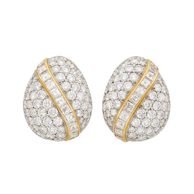 Lot 374 - Pair of Gold, Platinum and Diamond Earclips