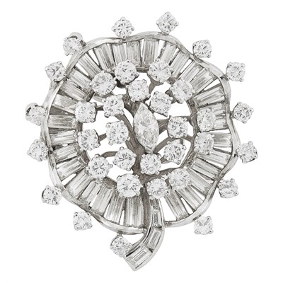 Lot 1393 - Platinum and Diamond Clip-Brooch