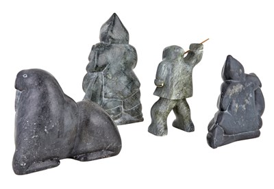Lot 399 - Four Inuit Stone Carvings Comprising a walrus,...