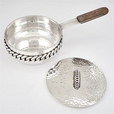 Lot 255 - Jean Després Silver Plated and Wood Covered Saucepan