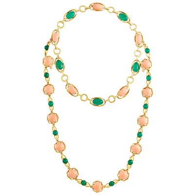 Lot 385 - Gold, Coral and Green Onyx Swag Necklace, André Vassort for M. Gérard, France