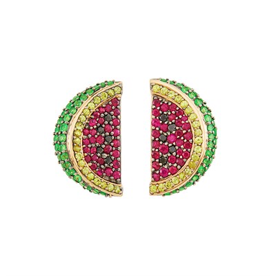 Lot 280 - Pair of Rose Gold, Gem-Set and Black Diamond Watermelon Earrings, de Grisogono