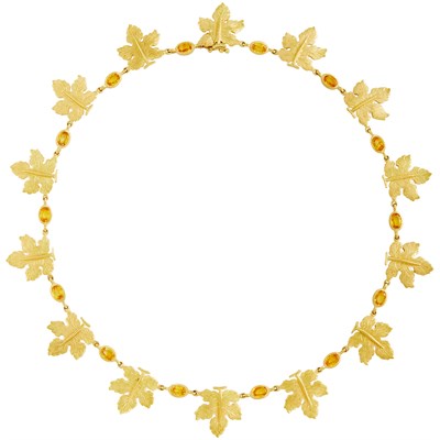 Lot 294 - Gold and Yellow Sapphire Leaf Necklace, Mario Buccellati