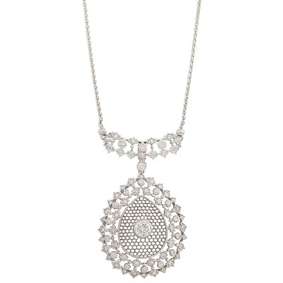 Lot 232 - White Gold and Diamond 'Tulle' Pendant-Necklace, Mario Buccellati