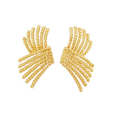 Lot 391 - Pair of Gold 'V-Rope' Earclips, Tiffany & Co., Schlumberger