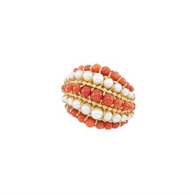 Lot 155 - Gold, Coral and Cultured Pearl Ring, Van Cleef & Arpels, France