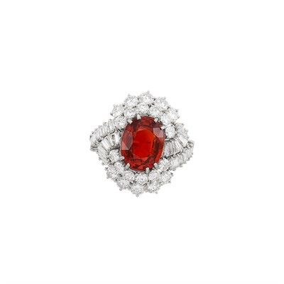 Lot 306 - Platinum, Spessartite Garnet and Diamond Ring