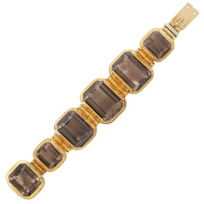 Lot 172 - Wide Gold and Smoky Quartz Bracelet