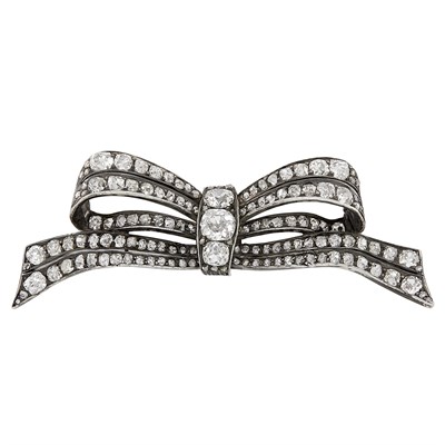 Lot 325 - Antique Silver, Gold and Diamond Bow Brooch