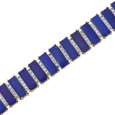 Lot 248 - Two-Color Gold, Lapis and Diamond Bracelet, Birks