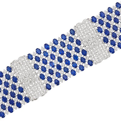 Lot 233 - Wide White Gold, Sapphire and Diamond Bracelet