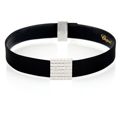 Lot 56 - White Gold and Diamond 'Ice Cube' Leather and Satin Choker Necklace, Chopard