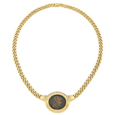 Lot 363 - Gold, Ancient Coin and Diamond Curb Link 'Monete' Necklace, Bulgari