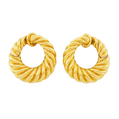 Lot 137 - Pair of Fluted Gold Hoop Earclips, Van Cleef & Arpels, France
