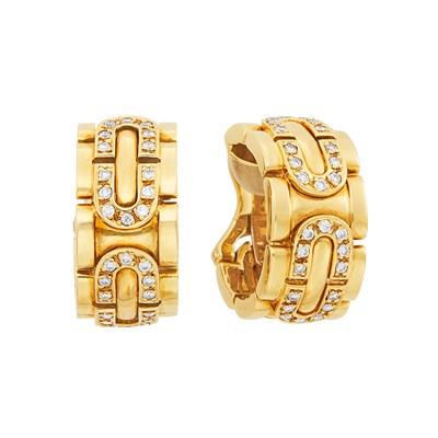Lot 18 - Pair of Gold and Diamond 'Panthère' Hoop Earclips, Cartier