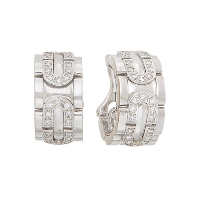 Lot 337 - Pair of White Gold and Diamond 'Panthère' Hoop Earclips, Cartier