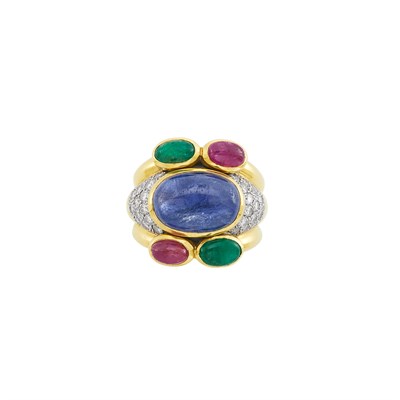 Lot 278 - Gold, Platinum, Cabochon Colored Stone and Diamond Ring, David Webb