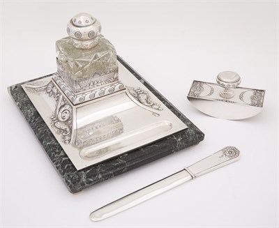 Lot 226 - Russian Silver, Glass and Marble Desk Set 31st...