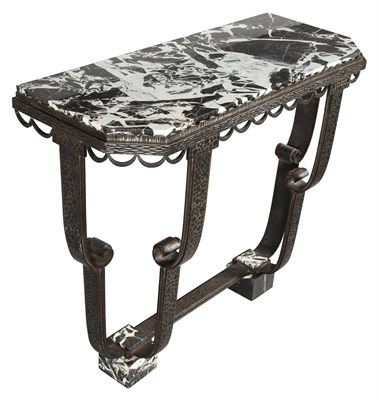 Lot 220 - Art Deco Marble Top Wrought Iron Console...