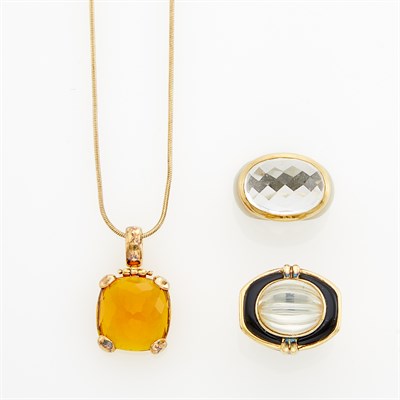 Lot 1541 - Silver and Gold Ring, Pomellato, Citrine Pendant and Gold Ring
