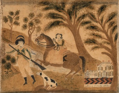 Lot 334 - American School 19th Century Hunting Scene,...