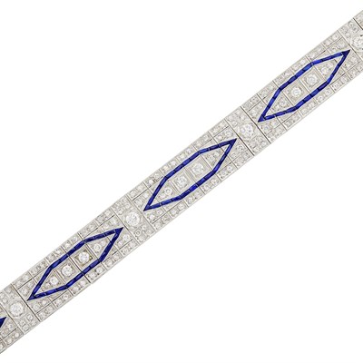 Lot 188 - Wide Platinum, Diamond and Synthetic Sapphire Bracelet