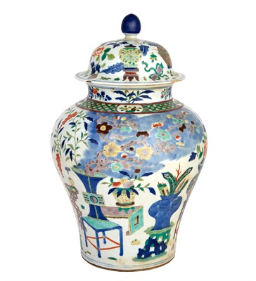 Lot 36 - Chinese Wucai Covered Jar Early Qing Dynasty...