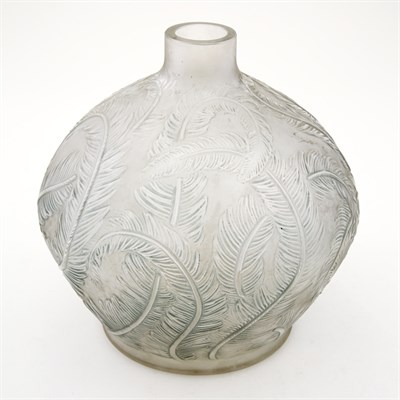 Lot 217 - R. Lalique Blue Patinated Molded Glass Plumes...