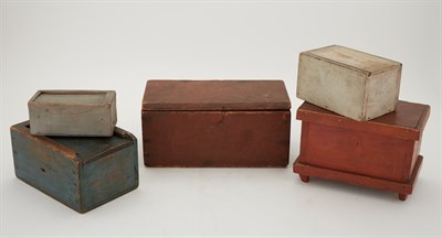 Lot 211 - Three Painted Wood Slide-Lid Boxes 19th...