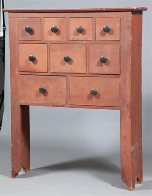 Lot 258 - Red Stained Pine Spice Chest With nine...