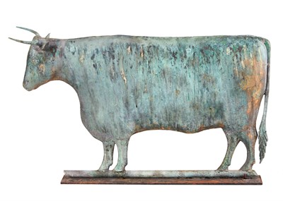 Lot 260 - Copper Bull Weathervane On stand, green patina....
