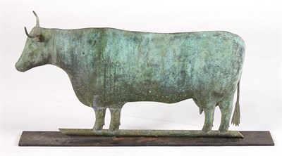 Lot 216 - Copper Cow Weathervane On stand, green patina....