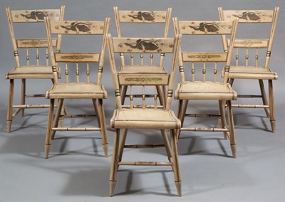 Lot 227 - Set of Six Yellow Painted and Decorated Plank...
