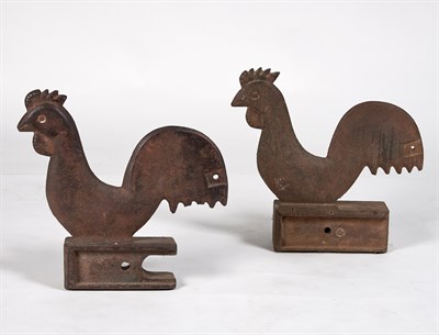 Lot 170 - Two Cast Iron Rooster Mill Weights Height 16...