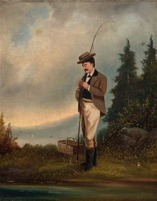 Lot 150 - American School 19th Century Man Fishing Oil...