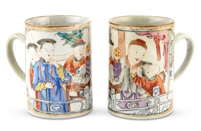 Lot 155 - A Pair of Chinese Export Porcelain Mugs Late...