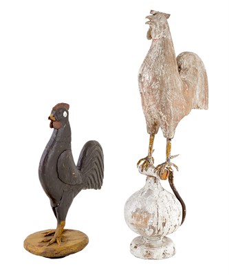 Lot 302 - Carved and Painted Pine and Iron Rooster...