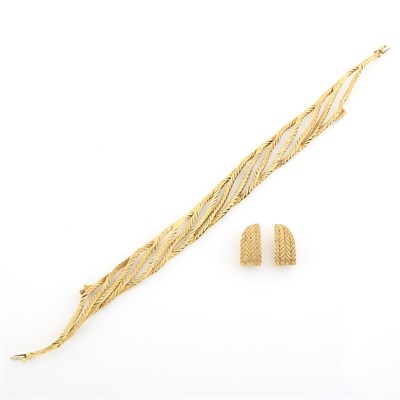 Lot 1360 - Braided Gold Necklace Insert and Pair of Earrings, Buccellati