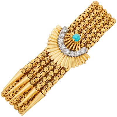 Lot 546 - Gold, Amazonite and Simulated Diamond Slide Fringe Bracelet