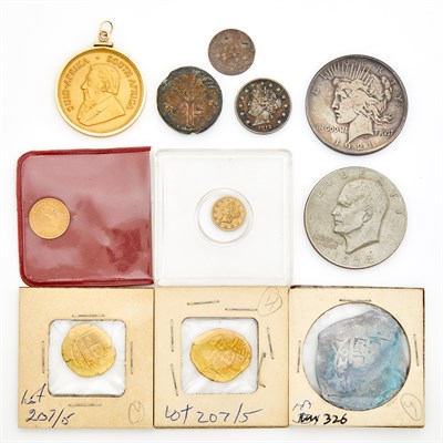 Lot 1787 - Group of Gold, Silver and Bronze Coins and Gold and Gold Coin Pendant
